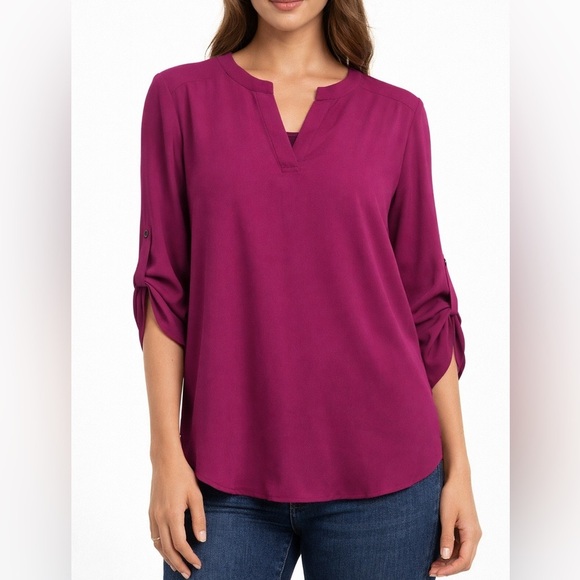 Chaus Tops - Chaus New York Berry Split Neck Blouse Size Medium